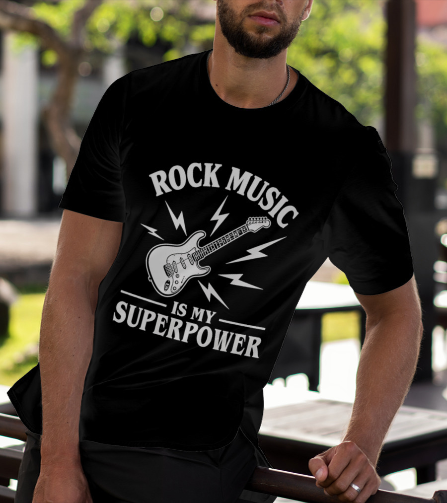 Rock Music Is My Superpower Guitar Electric Lightning T-Shirt