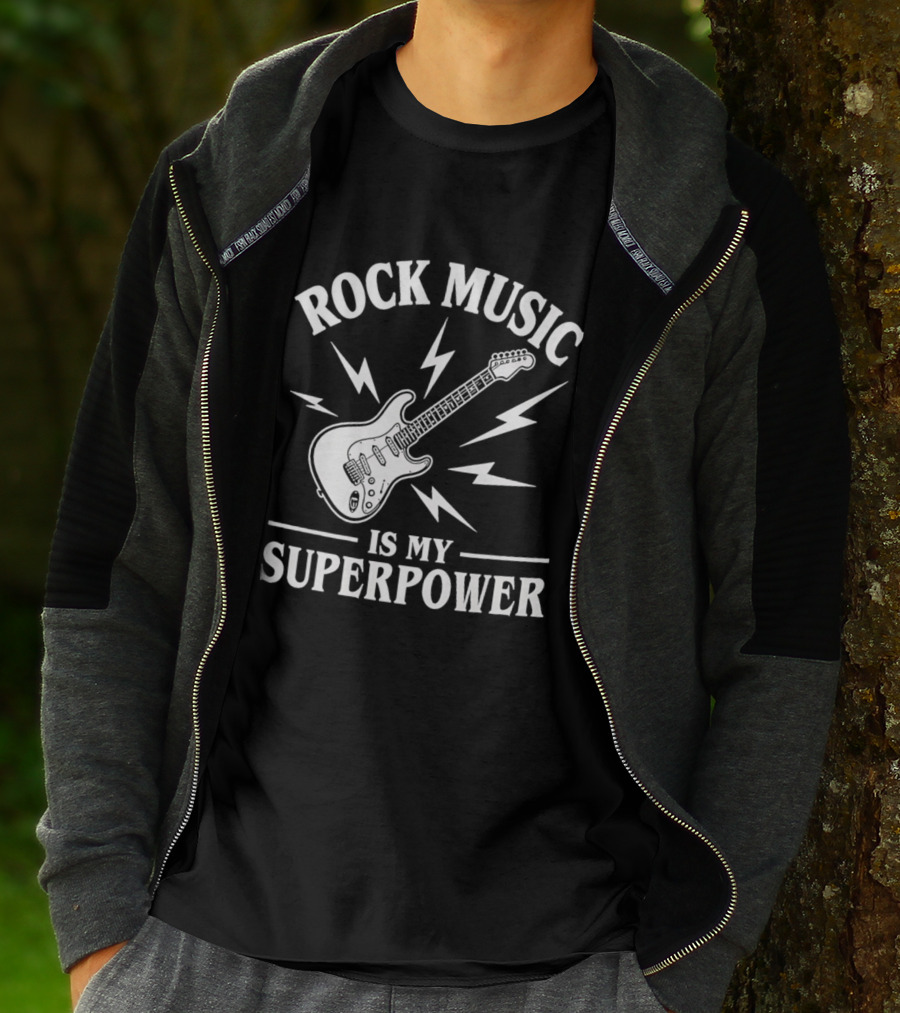 Rock Music Is My Superpower Guitar Electric Lightning T-Shirt