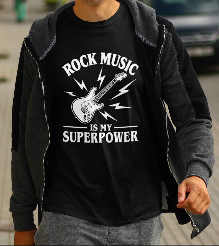 Rock Music Is My Superpower Guitar Electric Lightning T-Shirt
