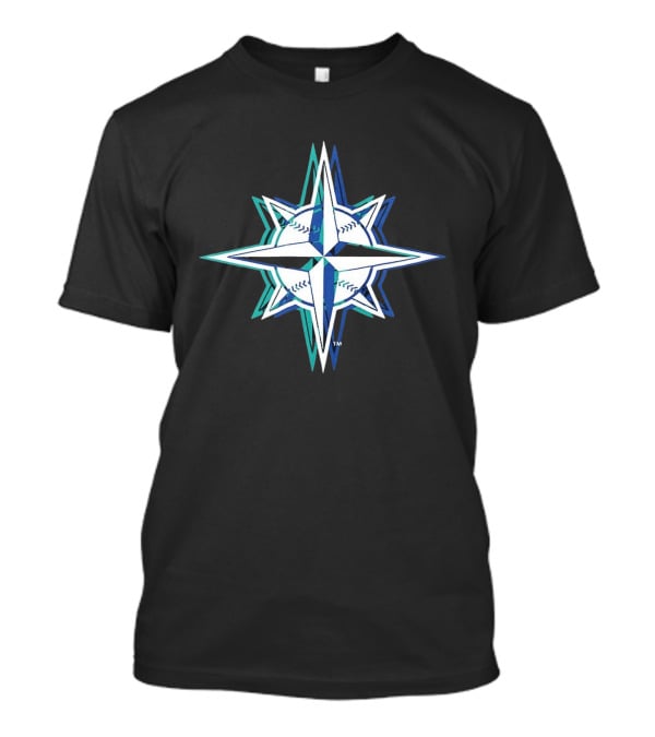 Seattle Mariners MLB 2026 Glitch Star With Baseball Seam Compass T-Shirt