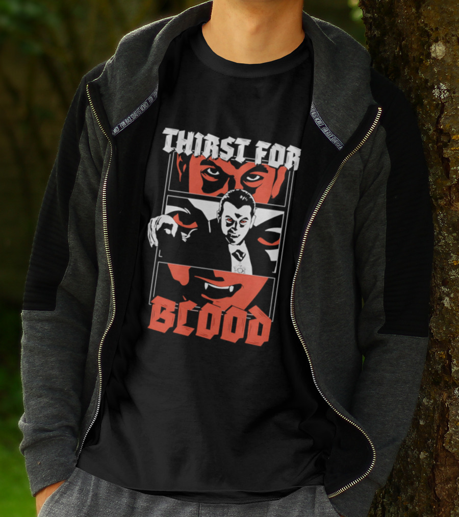 Thirst For Blood Vampire Horror Iconic Red Face T-Shirt