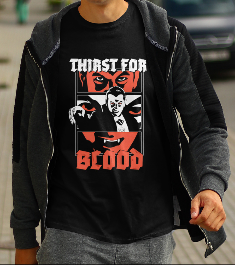 Thirst For Blood Vampire Horror Iconic Red Face T-Shirt