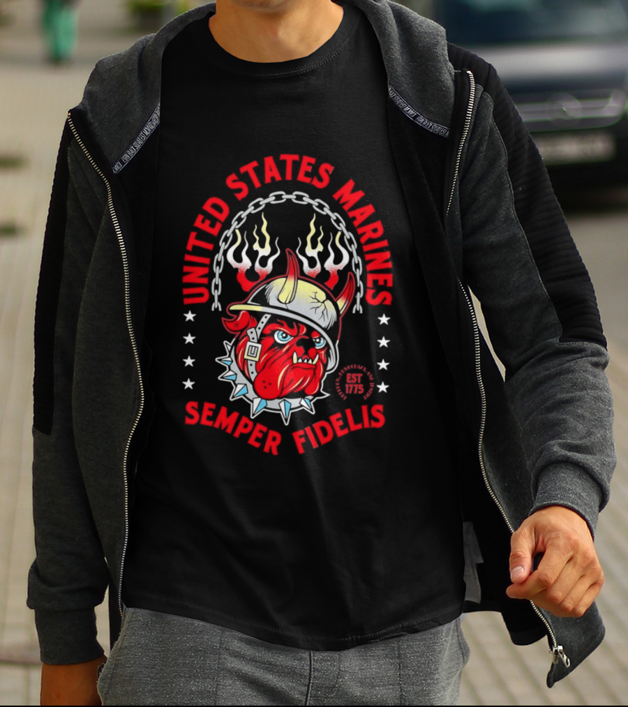 United States Marines Semper Fidelis Bulldog Helmet EST 1775 T-Shirt