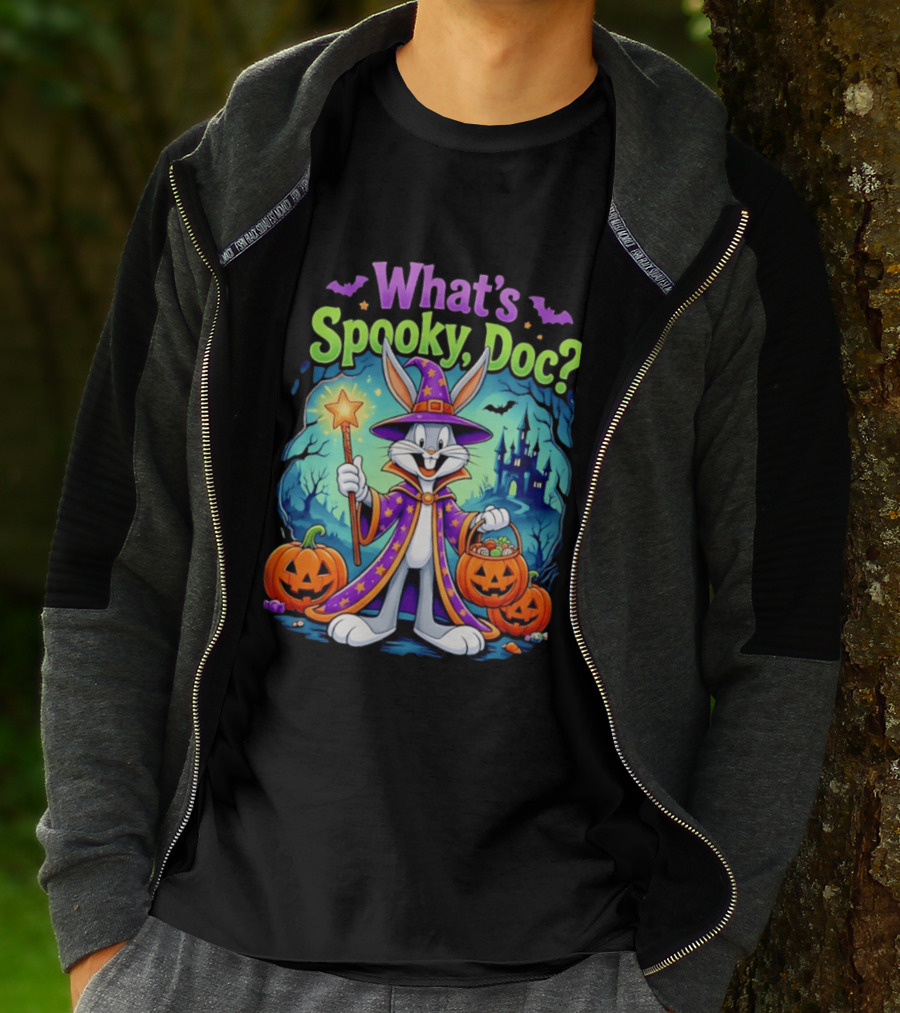 What's Spooky Doc Bugs Bunny Halloween Wizard Costume With Pumpkins T-Shirt