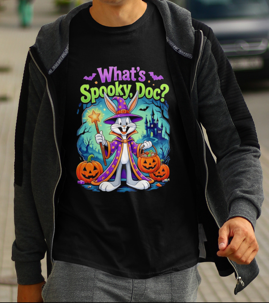 What's Spooky Doc Bugs Bunny Halloween Wizard Costume With Pumpkins T-Shirt