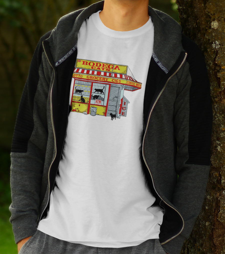Bodega Cats Grocery Cigs Lotto Coffee Beer Ice ATM T-Shirt