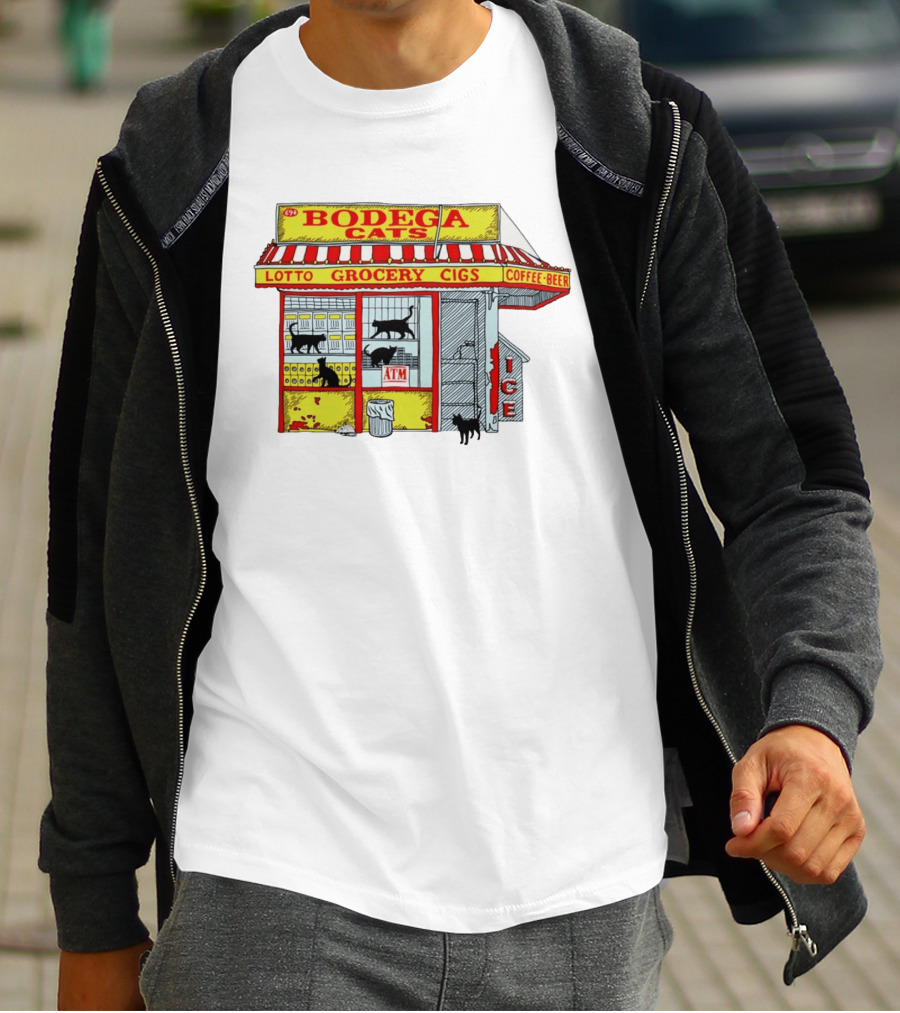 Bodega Cats Grocery Cigs Lotto Coffee Beer Ice ATM T-Shirt