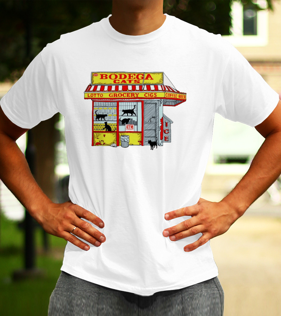 Bodega Cats Grocery Cigs Lotto Coffee Beer Ice ATM T-Shirt