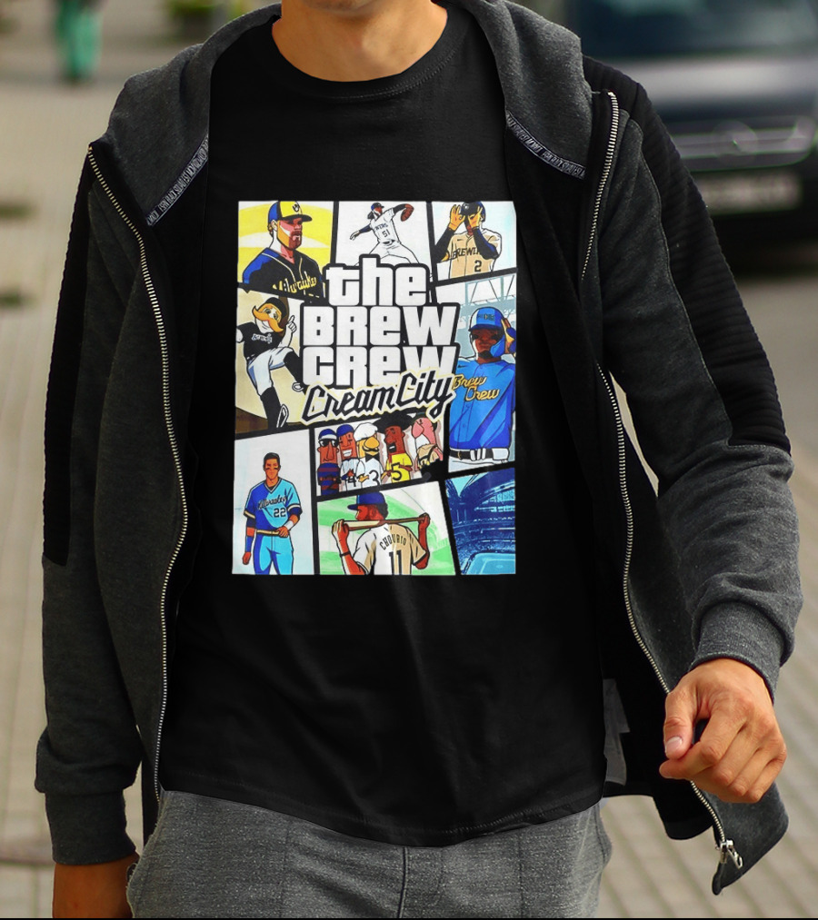 The Brew Crew Cream City Milwaukee Brewers Baseball Players Montage T-Shirt