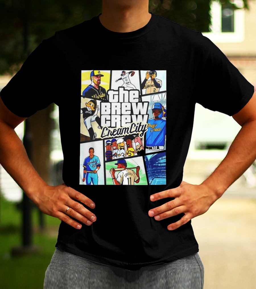 The Brew Crew Cream City Milwaukee Brewers Baseball Players Montage T-Shirt