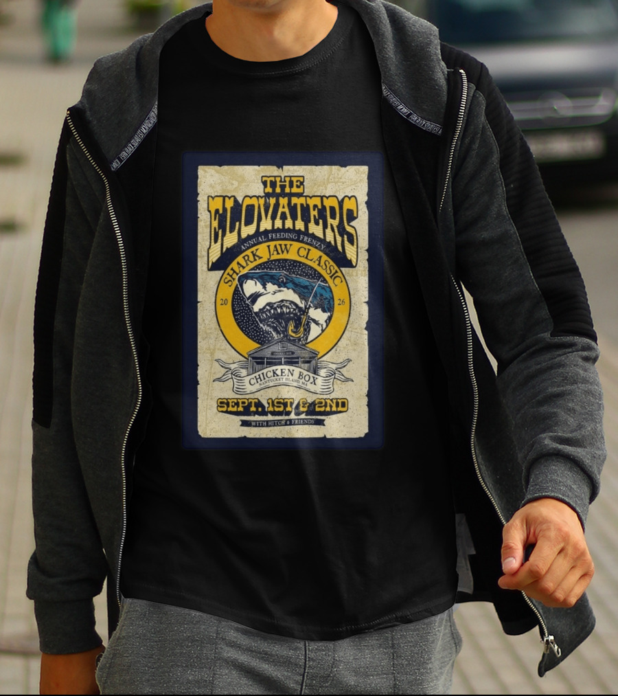 The Elovaters Annual Feeding Frenzy Shark Jaw Classic Nantucket Island MA Chicken Box Sept 1st 2nd 2026 T-Shirt