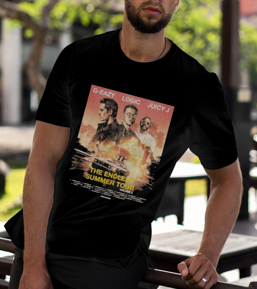 G Eazy Logic Juicy J The Endless Summer Tour Volume 2 2026 Retro Car Palm Trees T-Shirt