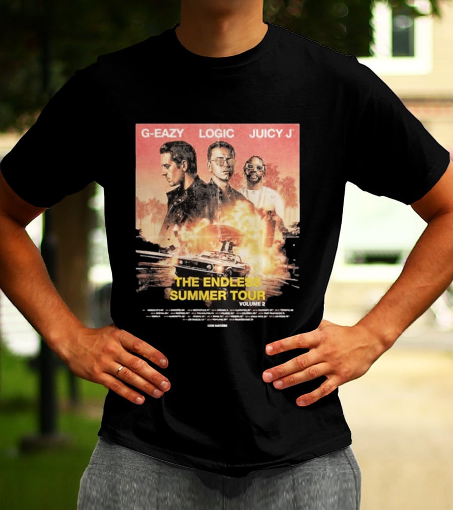G Eazy Logic Juicy J The Endless Summer Tour Volume 2 2026 Retro Car Palm Trees T-Shirt