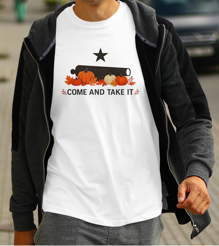 Come And Take It Pumpkin Cannon With Fall Leaves And Star T-Shirt