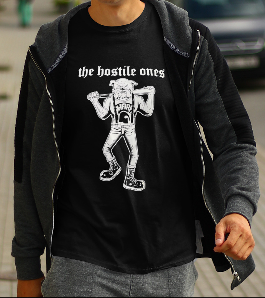 The Hostile Ones Bulldog With Baseball Bat And Suspenders Streetwear Rebel T-Shirt