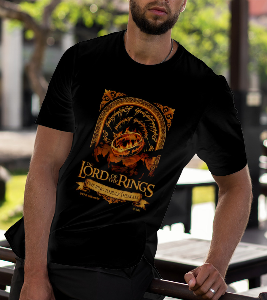 The Lord Of The Rings One Ring To Rule Them All Iconic Inscription And Flaming Ring T-Shirt