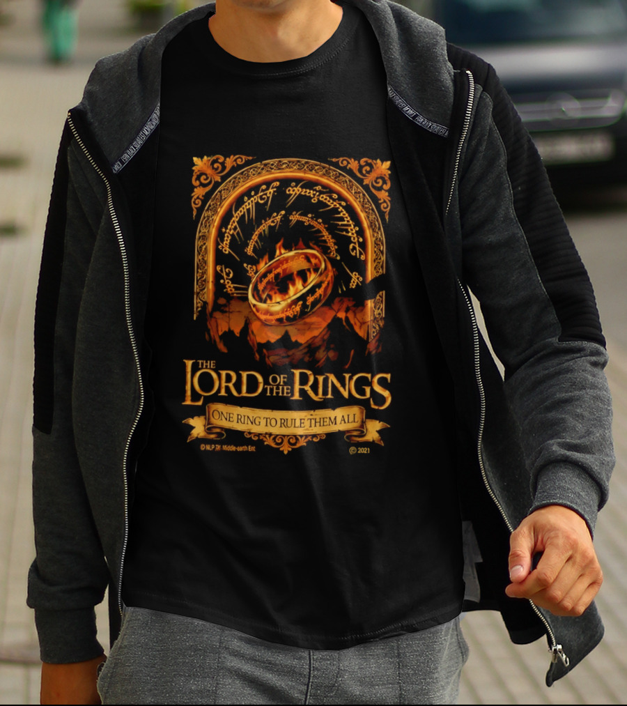 The Lord Of The Rings One Ring To Rule Them All Iconic Inscription And Flaming Ring T-Shirt