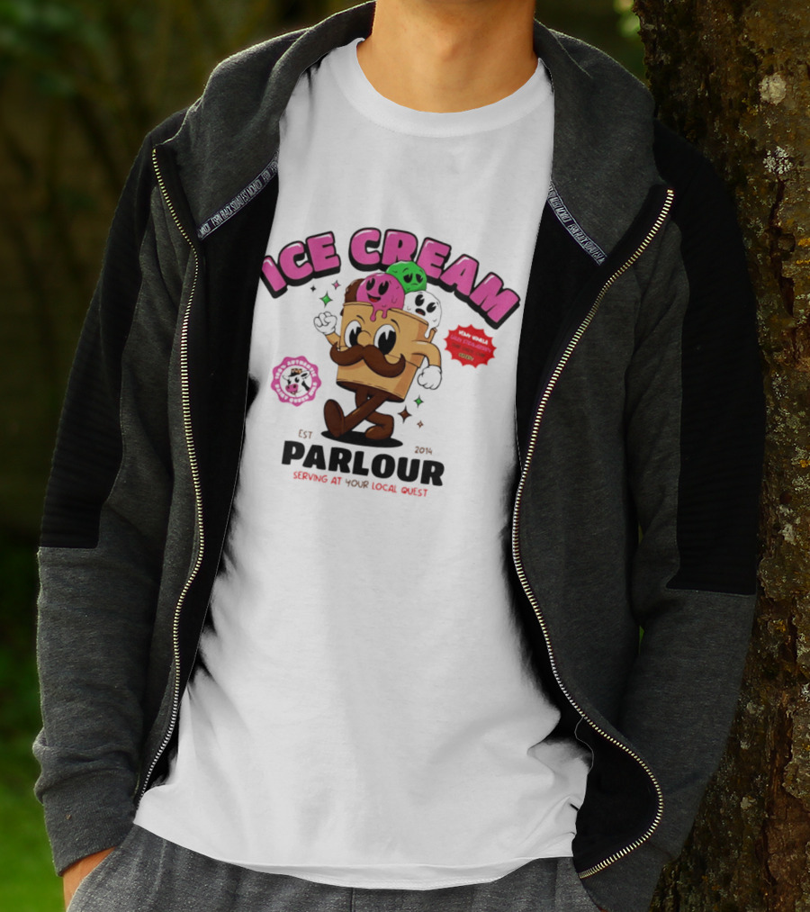 Ice Cream Parlour Est 2014 Serving At Your Local Quest Cartoon Characters Fun Scoop Club T-Shirt