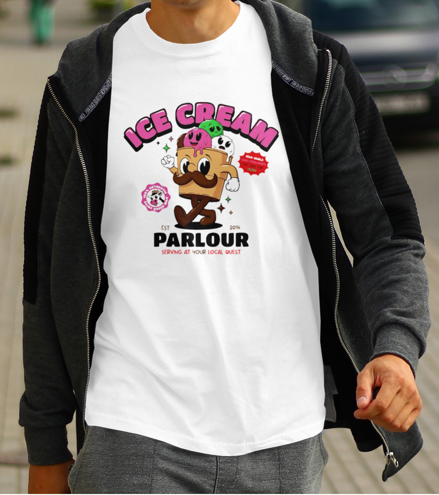Ice Cream Parlour Est 2014 Serving At Your Local Quest Cartoon Characters Fun Scoop Club T-Shirt