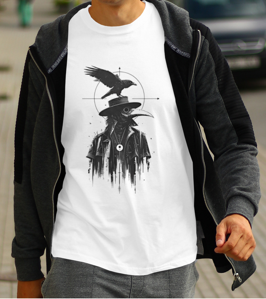 Plague Doctor With Raven Gothic Minimalist Short Sleeve T-Shirt