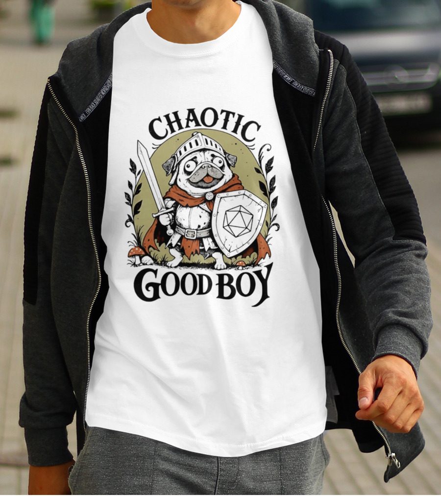 Chaotic Good Boy Pug Knight Dungeons And Dragons Adventure T-Shirt