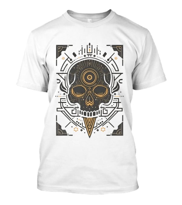 Sacred Geometry Skull Minimalist Golden Ornamental T-Shirt