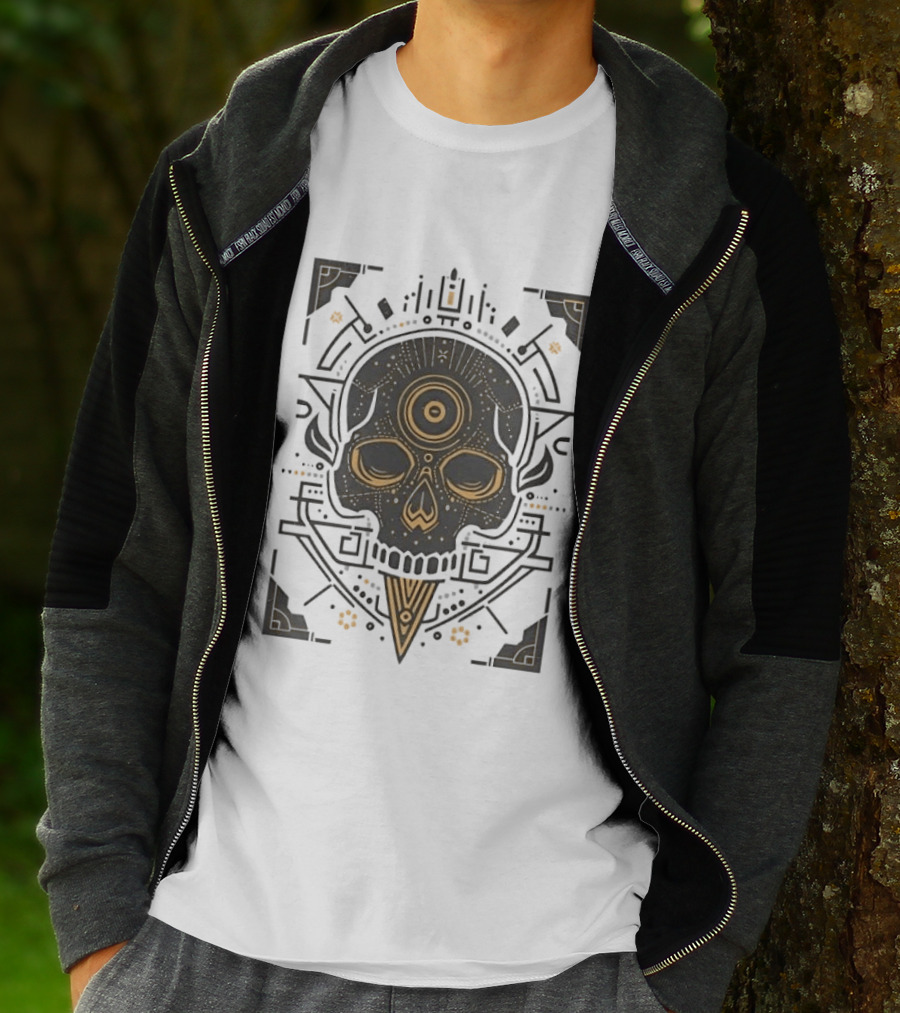 Sacred Geometry Skull Minimalist Golden Ornamental T-Shirt