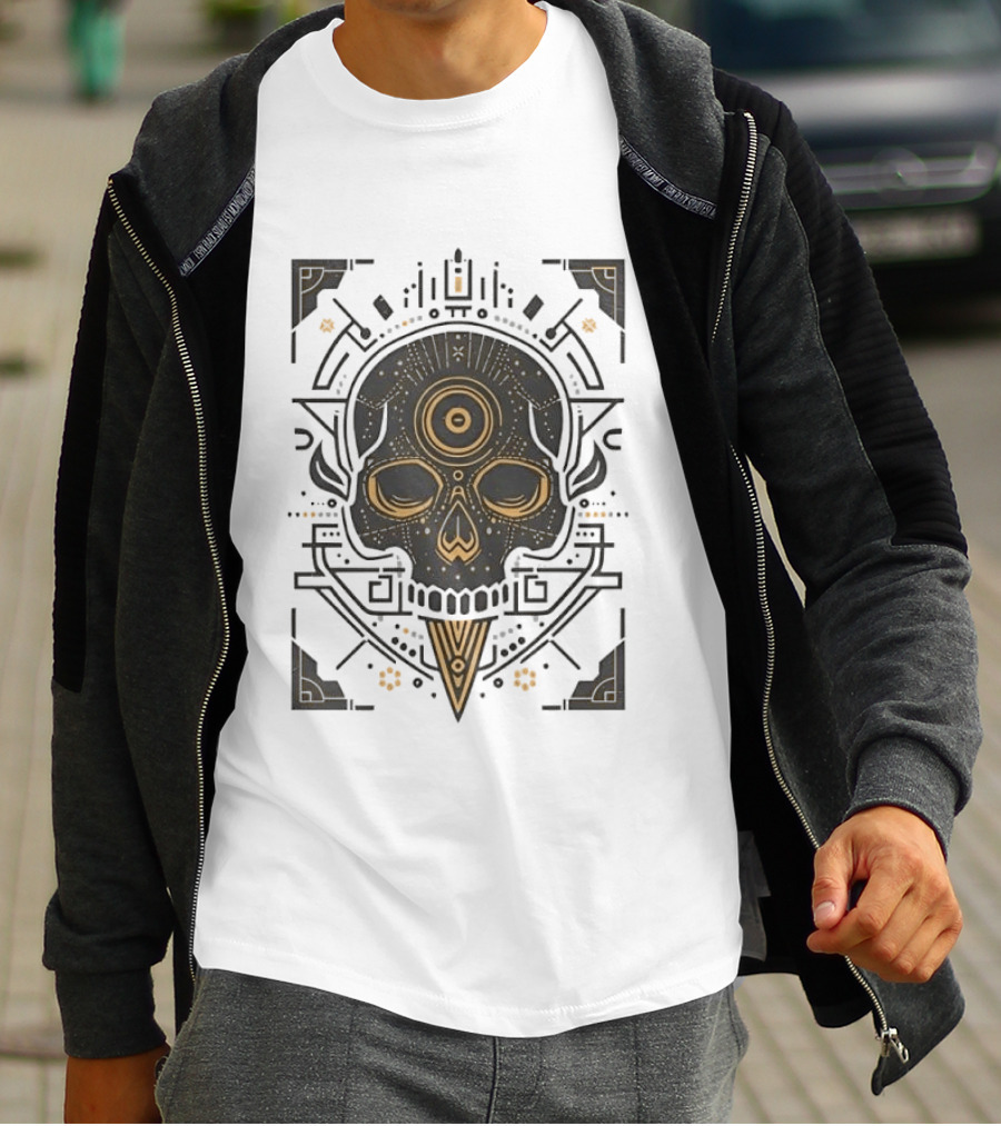 Sacred Geometry Skull Minimalist Golden Ornamental T-Shirt