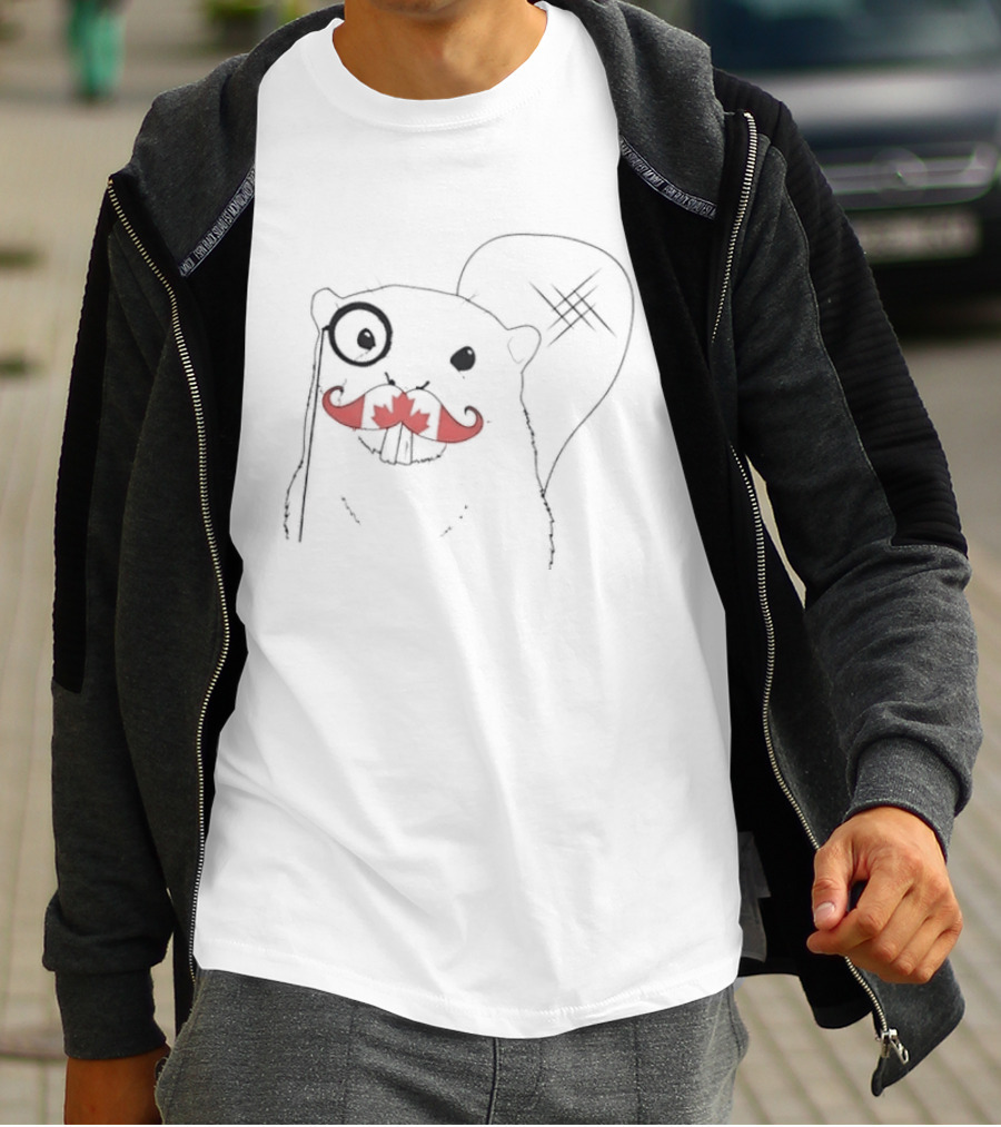 The Dapper Canadian Beaver Mustache Art With Monocle T-Shirt