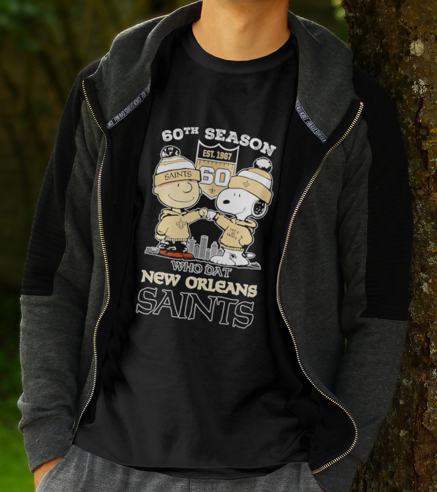 60Th Season Est 1967 Who Dat New Orleans Saints Charlie Brown Snoopy T-Shirt