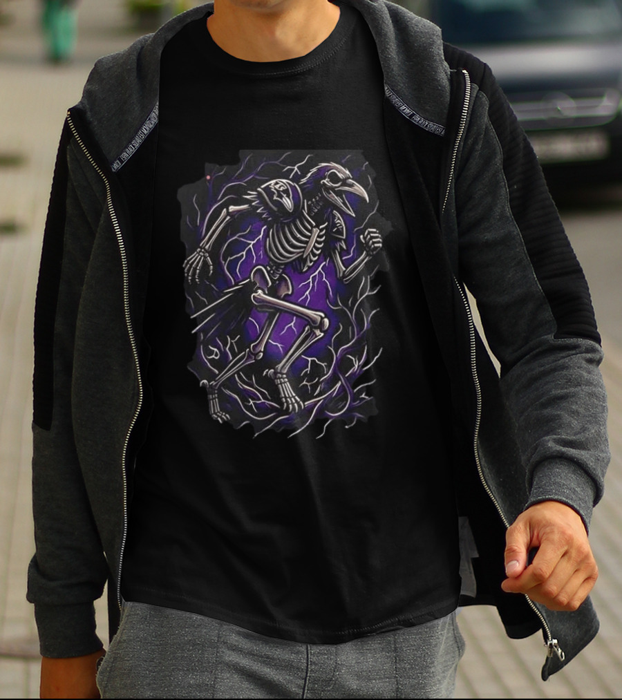 Baltimore Ravens Runs In My Blood Skeleton Ravens Lightning T-Shirt