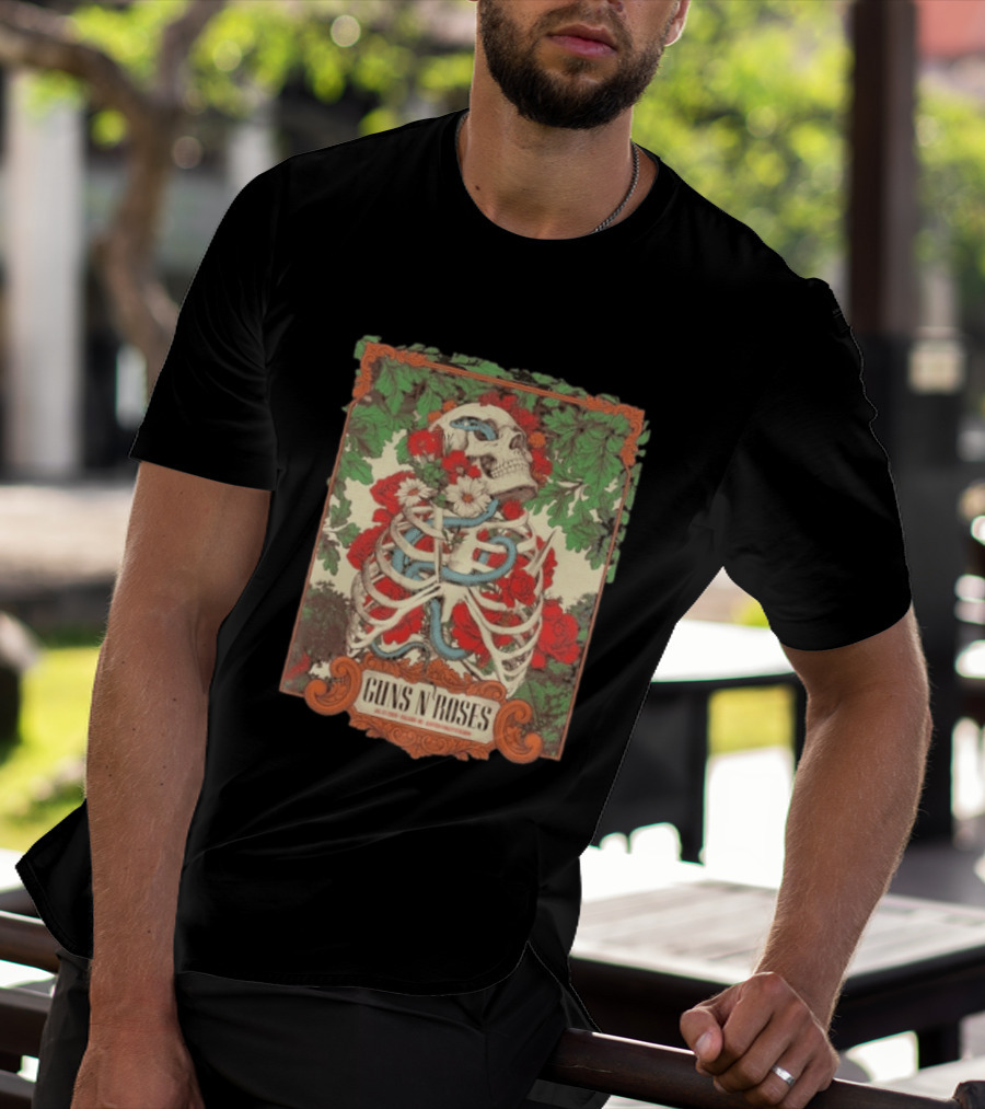 Guns N Roses Raleigh North Carolina 2026 Event Carter Finley Stadium July 23 Skeleton Roses T-Shirt