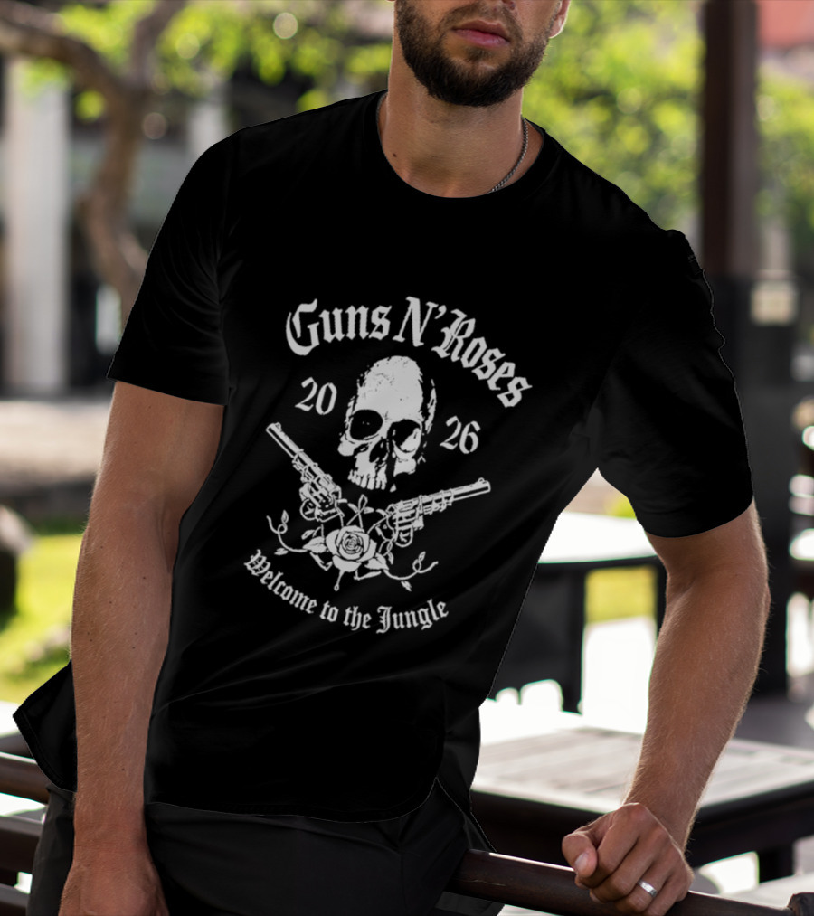 Guns N Roses 2026 Welcome To The Jungle Skull Pistols T-Shirt