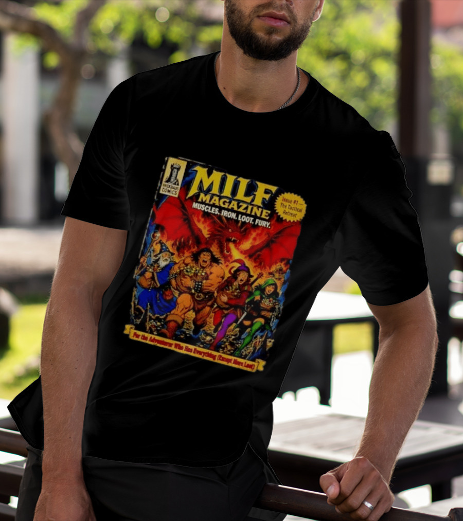 Heckhaus Comics Milf Magazine Muscles Iron Loot Fury The Tactical Retreat T-Shirt