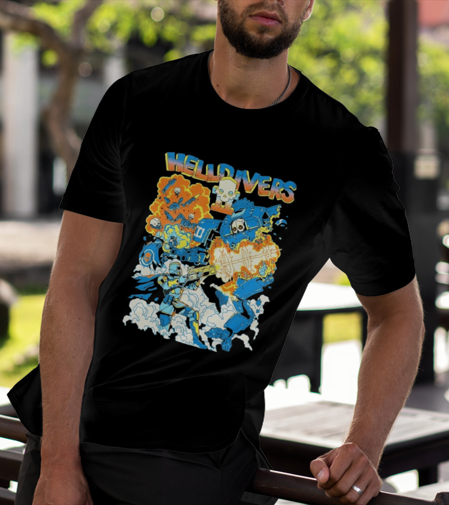 Helldivers 2 Explosive Battle Remember Outpost 32 Retro Skull Warfare T-Shirt