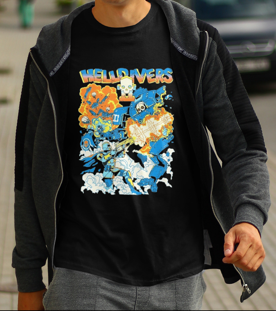 Helldivers 2 Explosive Battle Remember Outpost 32 Retro Skull Warfare T-Shirt
