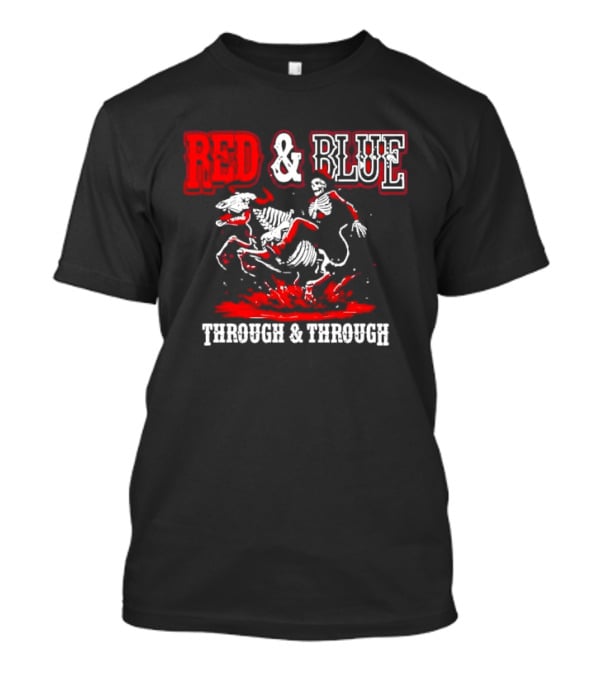 Red And Blue Through And Through Skeleton Cowboy Riding Horse T-Shirt