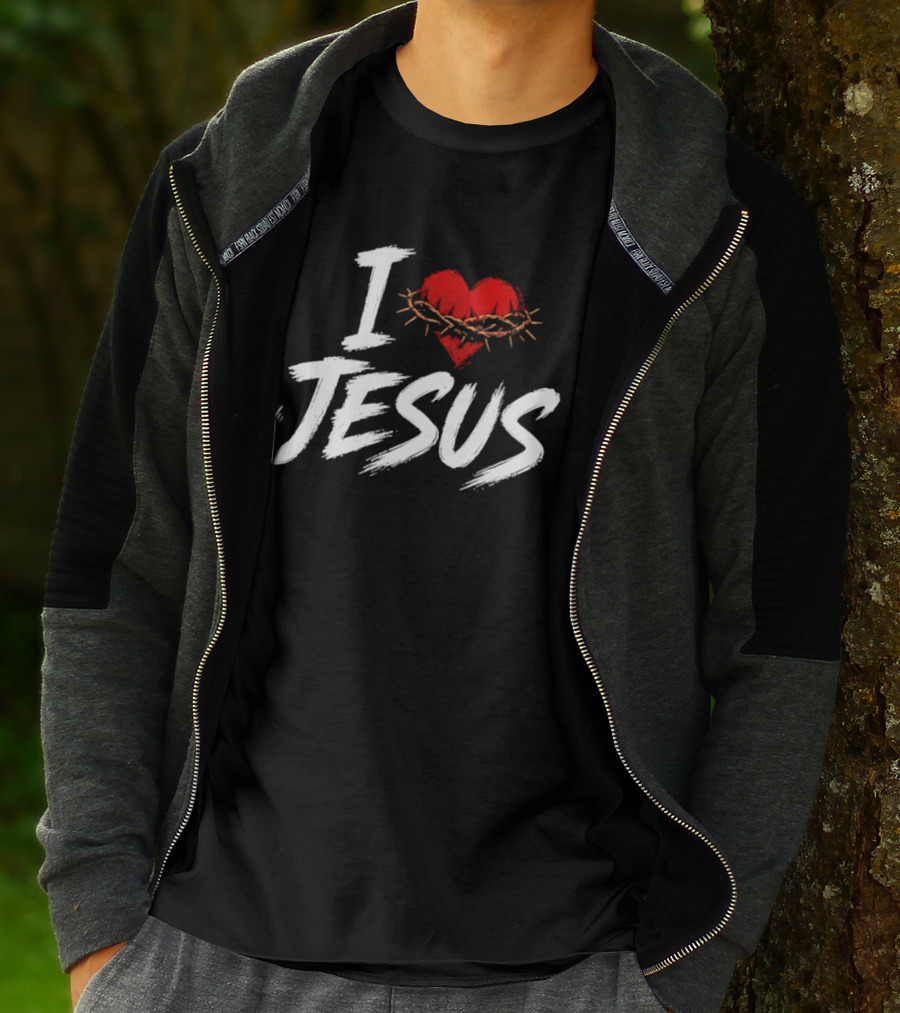 I Love Jesus Heart Crown Of Thorns Christian T-Shirt