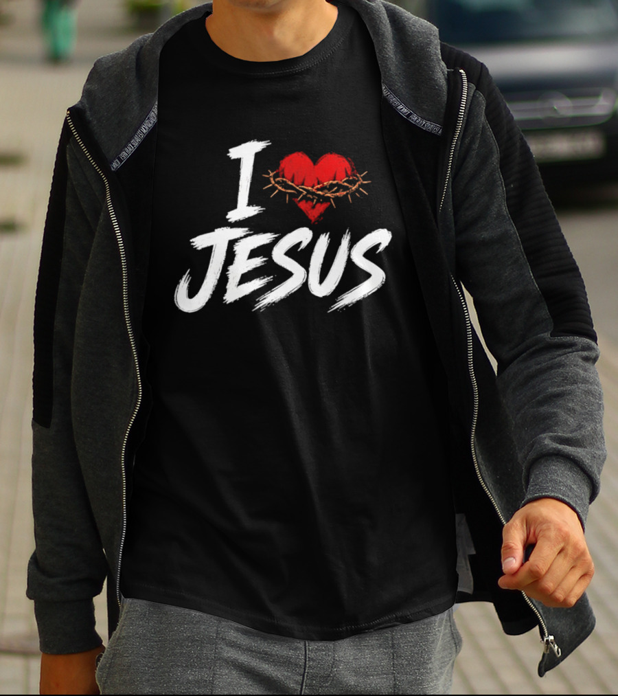 I Love Jesus Heart Crown Of Thorns Christian T-Shirt