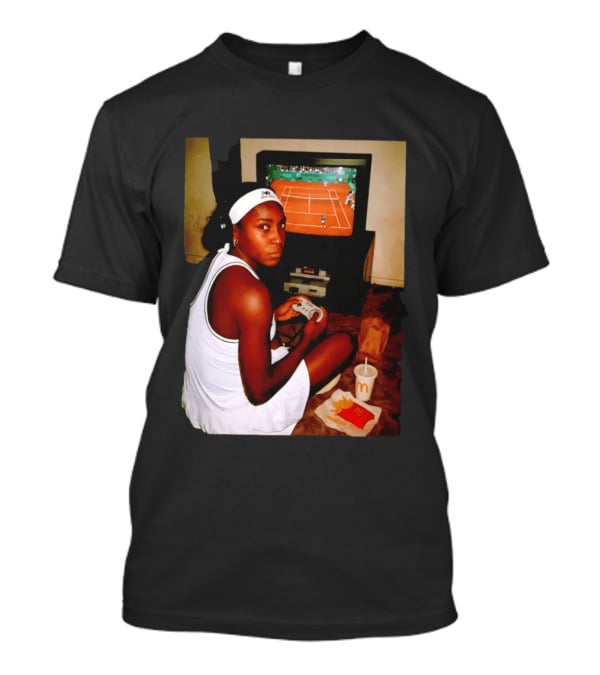 Coco Gauff Playing Retro Tennis Video Game With McDonald's Snacks T-Shirt