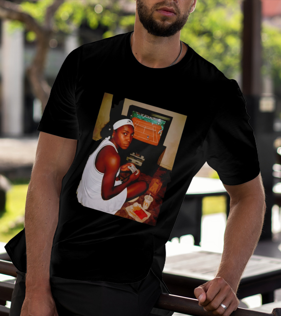 Coco Gauff Playing Retro Tennis Video Game With McDonald's Snacks T-Shirt