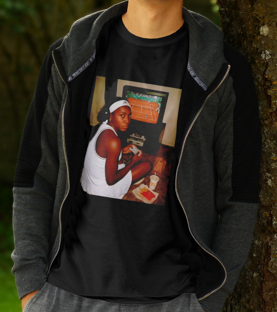 Coco Gauff Playing Retro Tennis Video Game With McDonald's Snacks T-Shirt