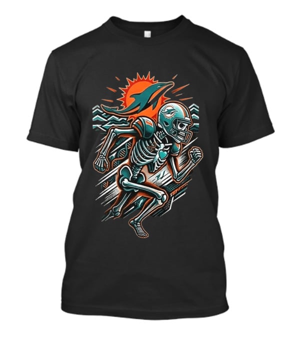 Miami Dolphins Runs In My Blood Skeleton Football Sprint T-Shirt