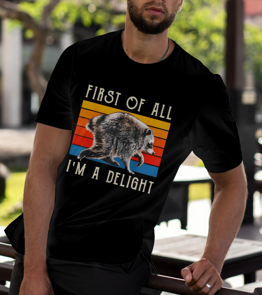 Jimothy Raccoon First Of All I'm A Delight Famous Seattle Trash Panda Colorful Stripes T-Shirt