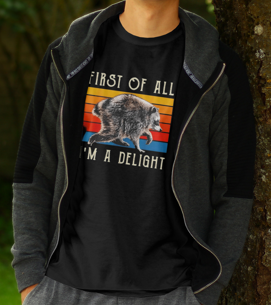 Jimothy Raccoon First Of All I'm A Delight Famous Seattle Trash Panda Colorful Stripes T-Shirt