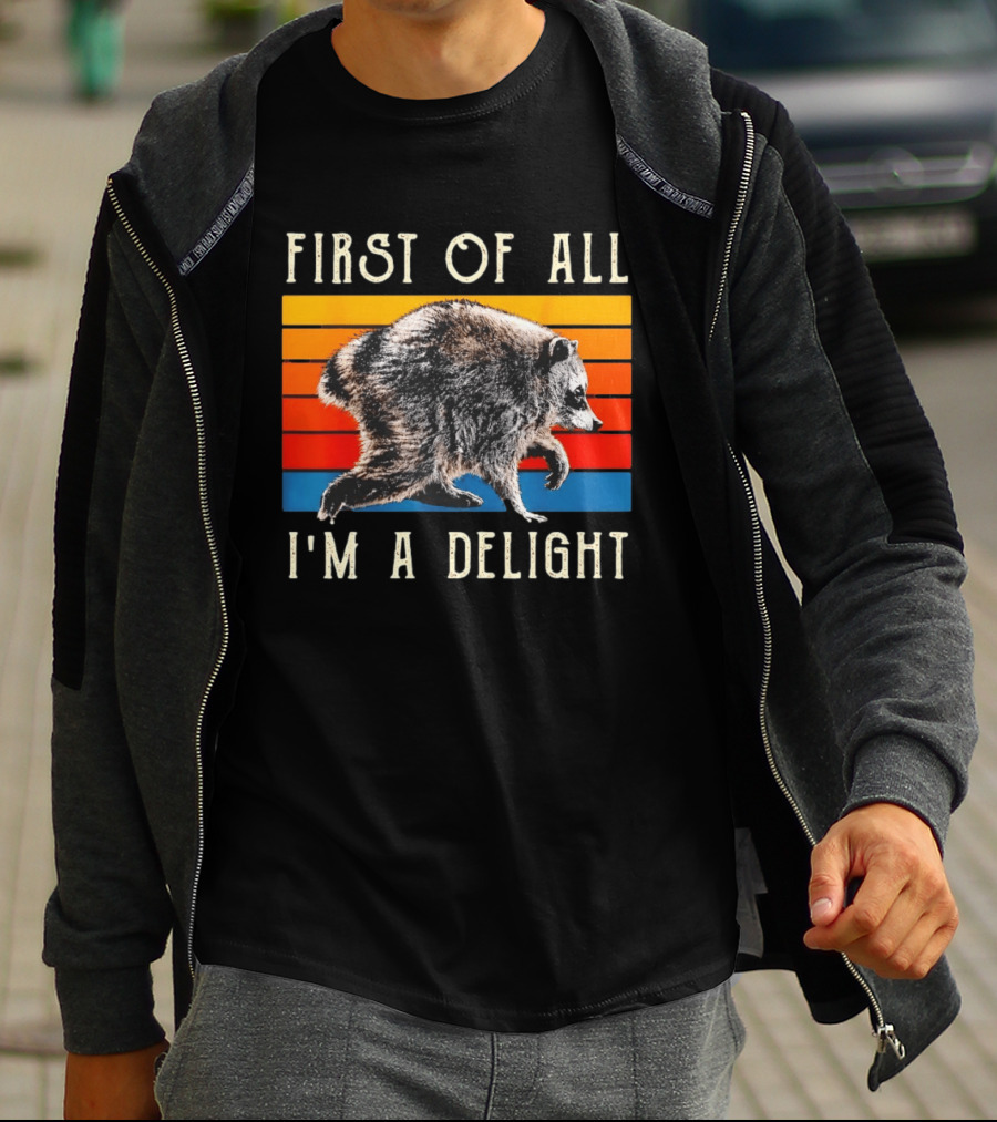 Jimothy Raccoon First Of All I'm A Delight Famous Seattle Trash Panda Colorful Stripes T-Shirt