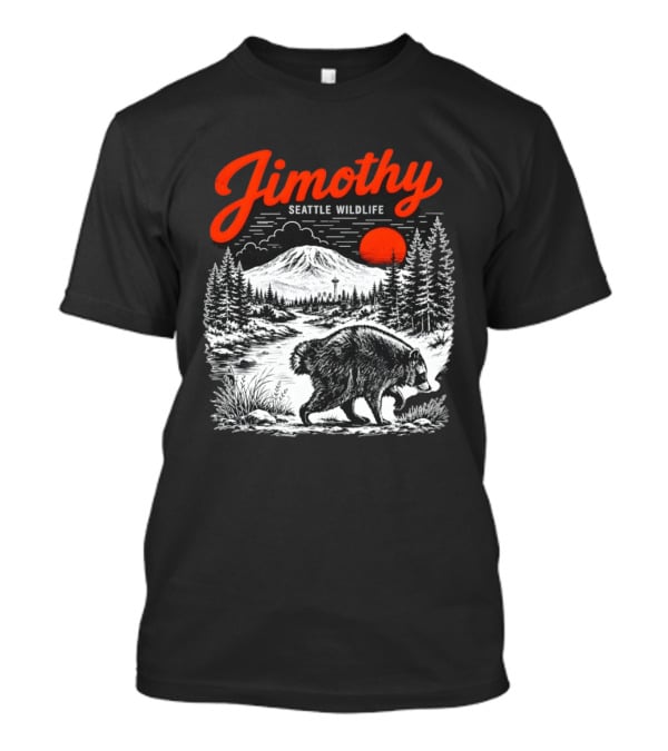 Jimothy Seattle Wildlife Raccoon With Mountain And Space Needle T-Shirt