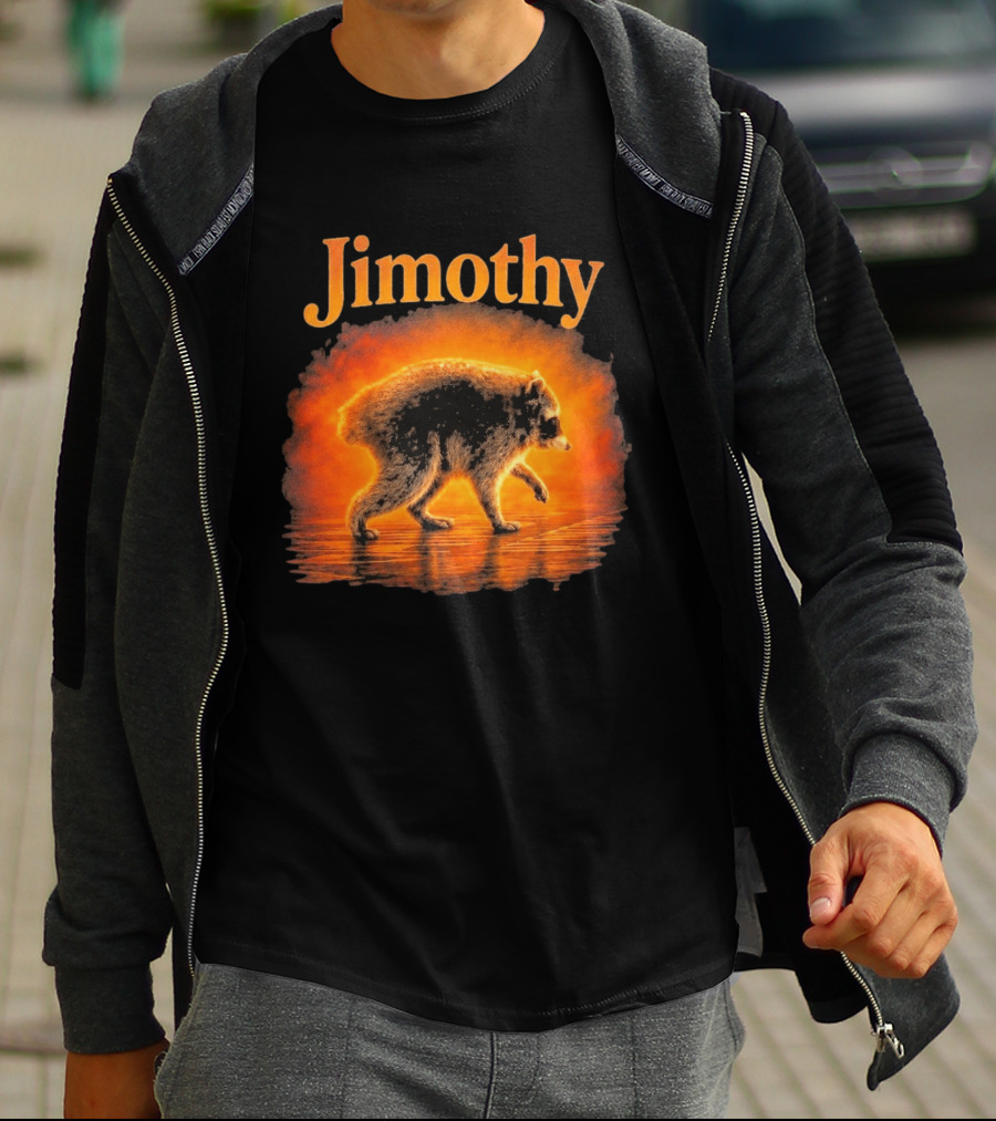 Jimothy Raccoon Silhouette Glowing Sunset Nature Scene T-Shirt