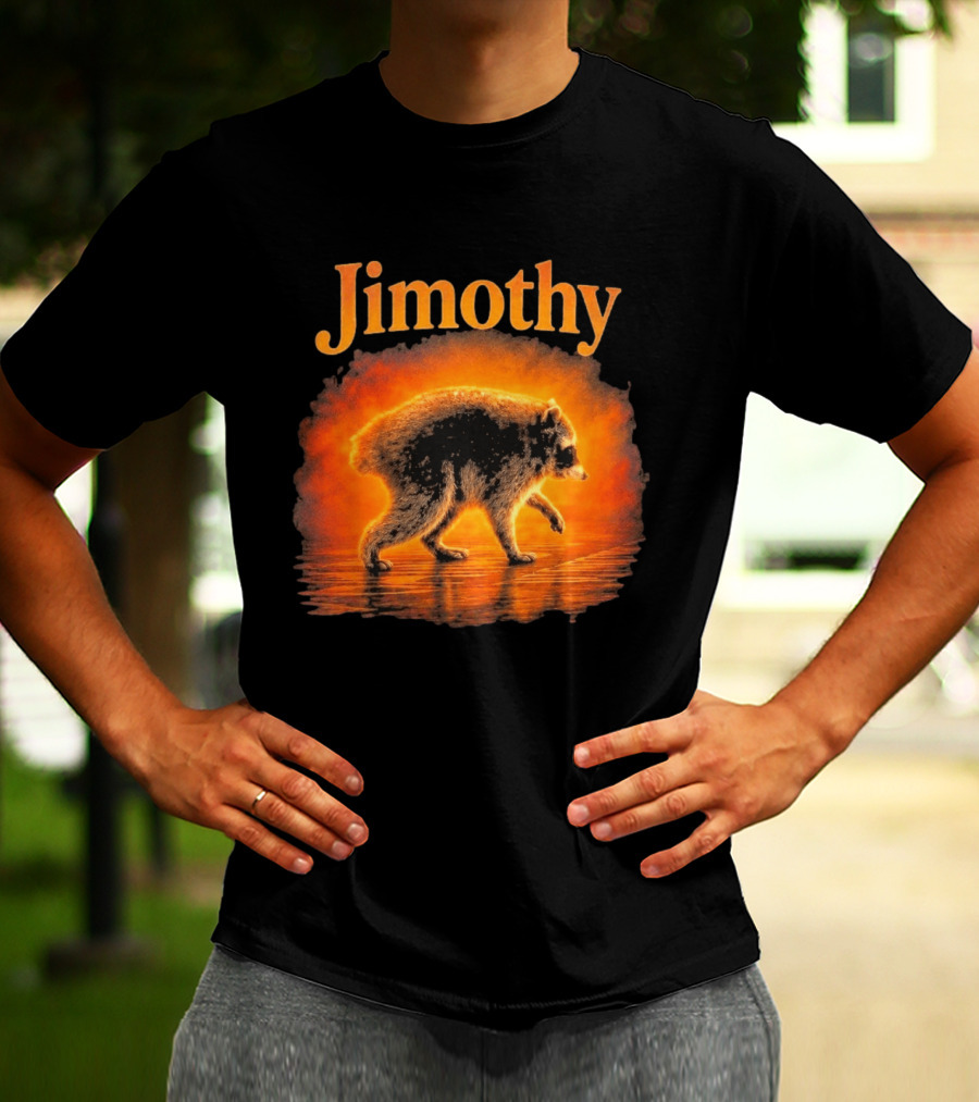 Jimothy Raccoon Silhouette Glowing Sunset Nature Scene T-Shirt