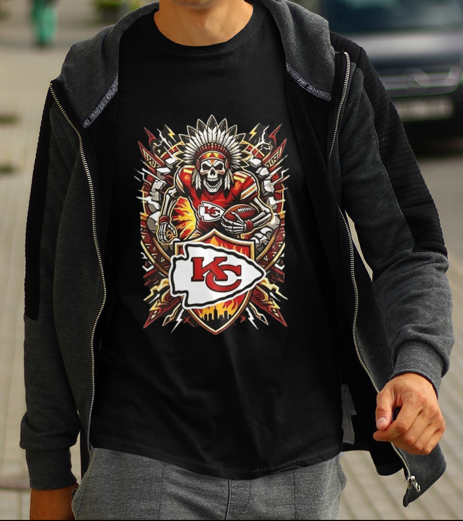 Kansas City Chiefs Runs In My Blood Skeleton Warrior And Football Team T-Shirt